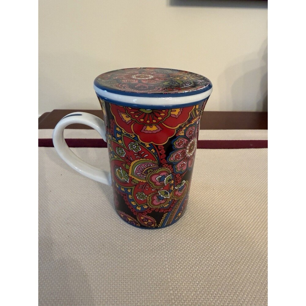 Vera Bradley "Symphony in Hue" Coffee Mug Tea Cup w/Cover Lid